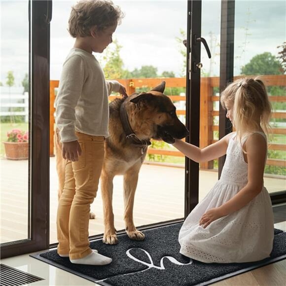 Welcome Door Mat 30x17 Black Outdoor Indoor Low Profile Non Slip Entryway Rug - Picture 6 of 7